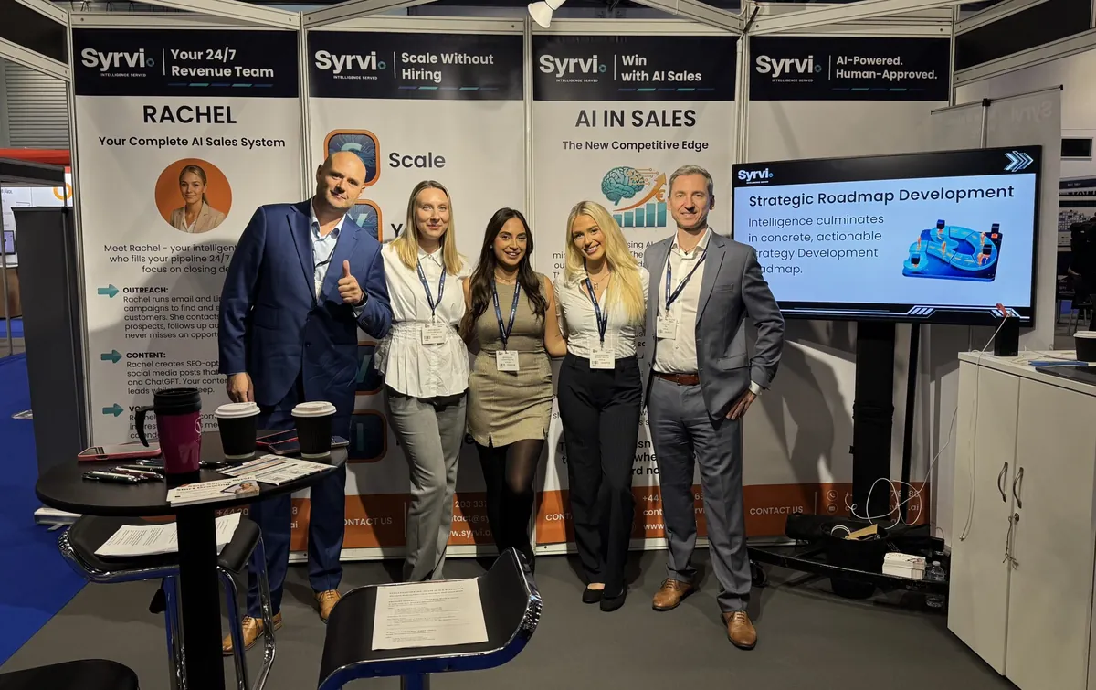 The Syrvi team on the Syrvi stand at a business exhibition